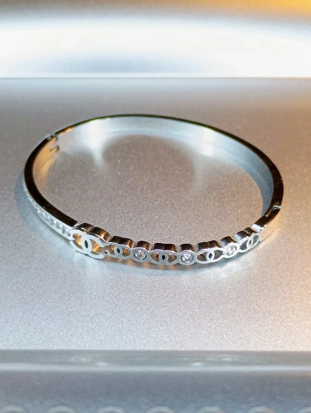 New Silver Crystal Accent Women's Bangle Bracelet